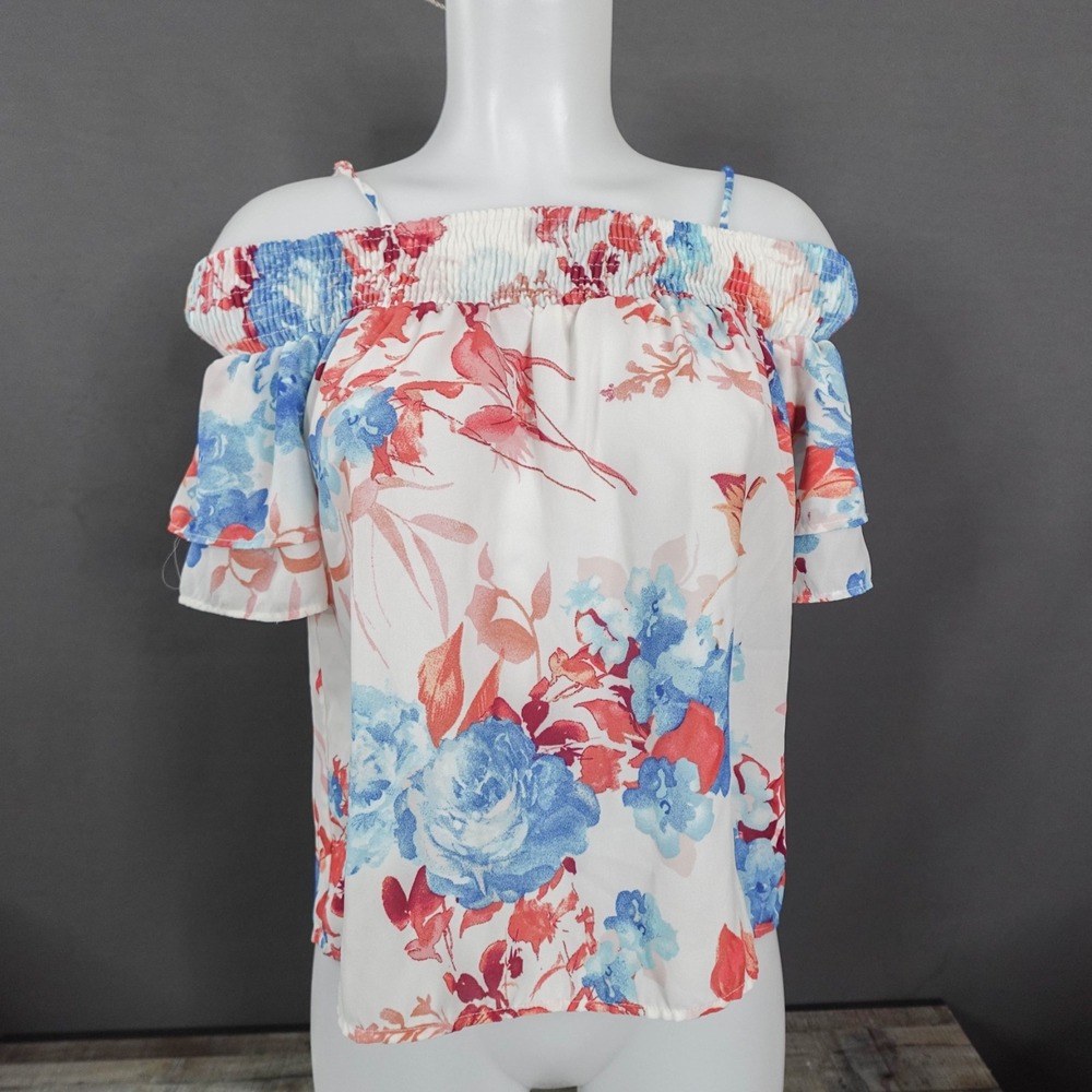 Lily White Women Top Small Sheer Flowy Smocked Flutter Ruffled Coquette Feminine